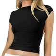 thumbnail image 1 of Backless Tops for Women Trendy Short Sleeve Summer Crop Tops Open Back Cute Y2k Clothes Slim Fit T Shirt 2025 (S, Black), 1 of 6