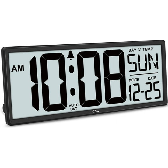 Backlight Digital Wall Clock Battery Operated - with Temperature and Date 14.5'' Large Digital Wall Clock, Easy to Read and Set, Auto DST