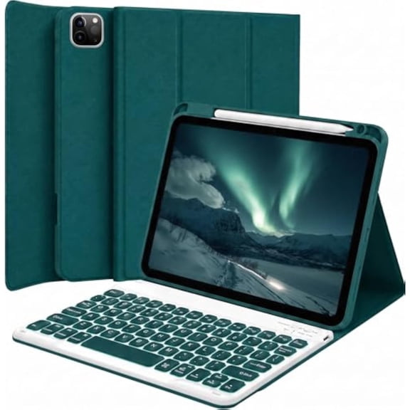 Backlit Bluetooth Keyboard Smart Folio, Magnetic Detachable with Pencil Slot Fits iPad Mini 6/7 8.3" (2021/2024),Dark Green