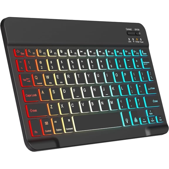 Backlit Bluetooth keyboard for Phone, Tablet, iPad Air, Pro, Mini, A16, M2, M3, Galaxy, ChromeBook, MackBook, Wireless Travel Keyboard for Computers - Rechargable, Lightweight, Slim, Easy to Carry