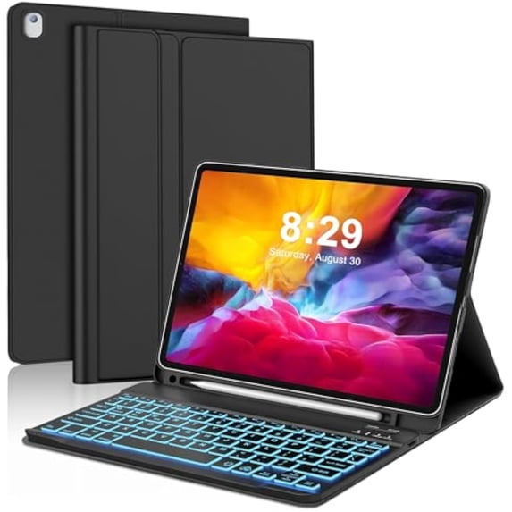 Backlit Detachable Keyboard Case for iPad Pro 12.9" 1/2 Gen, Pencil Slot Leather Folio