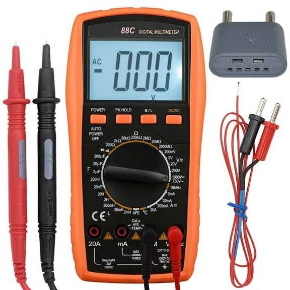Backlit Digital Multimeter with Large LCD Display, Measures DCV, ACV, DCA, ACA, Inductance, Frequency, Temperature in Celsius, Capacitance, Resistance