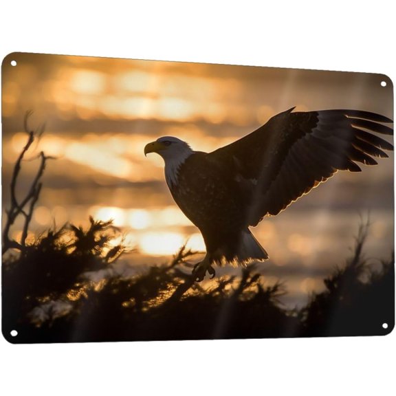 Backlit Eagle Metal Tin Sign Vintage Metal Wall Art Posters Prints Funny Novelty Wall Decor Sign For Bathroom Bedroom Kitchen Bar Office 12x8 Inch