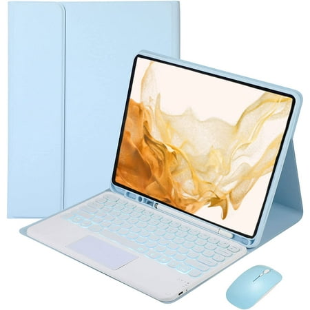 Backlit Keyboard Case for Galaxy Tab A8 10.5 inch 2022, Detachable Wireless Trackpad Keyboard with Mouse, 7 Color Backlit, Slim Lightweight PU Leather Cover (SM-X200/ SM-X205/ SM-X207)