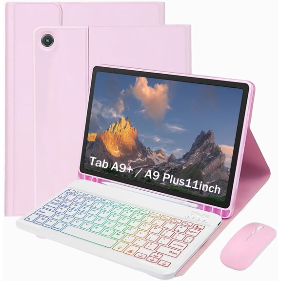 Backlit Keyboard Case for Galaxy Tab A9+/Plus 11 2023(SM-X210/X216/X218),A11Plus 11" 2025(SM-X310/X315/X236), 3 Color Backlit,Detachable Keyboard,with S Pen Holder and Mouse