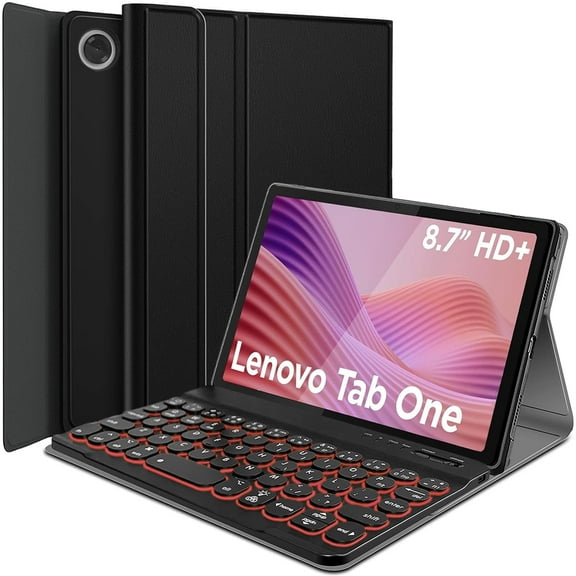 Backlit Keyboard Case for Lenovo Tab One (TB305FU) 8.7 2025 Tablet, 7 Colors Light Detachable Wireless Keyboard with PU Leather Folio Cover Case for Lenovo Tab One/Tab K9 8.7 2025