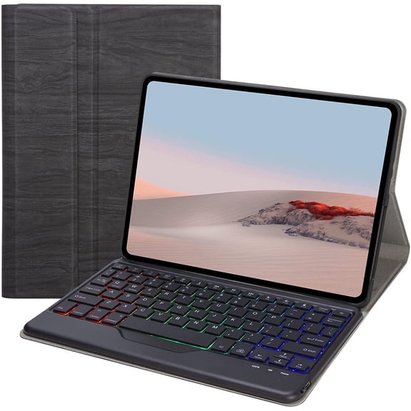 Backlit Keyboard Case for Microsoft Surface Go 3 10.5" /Go 2 2020 10.5" /Go 2018 10", 7-Color Backlit Wireless Detachable Keyboard, Slim Lightweight Stand Cover, Thin, Light & Protective,Black