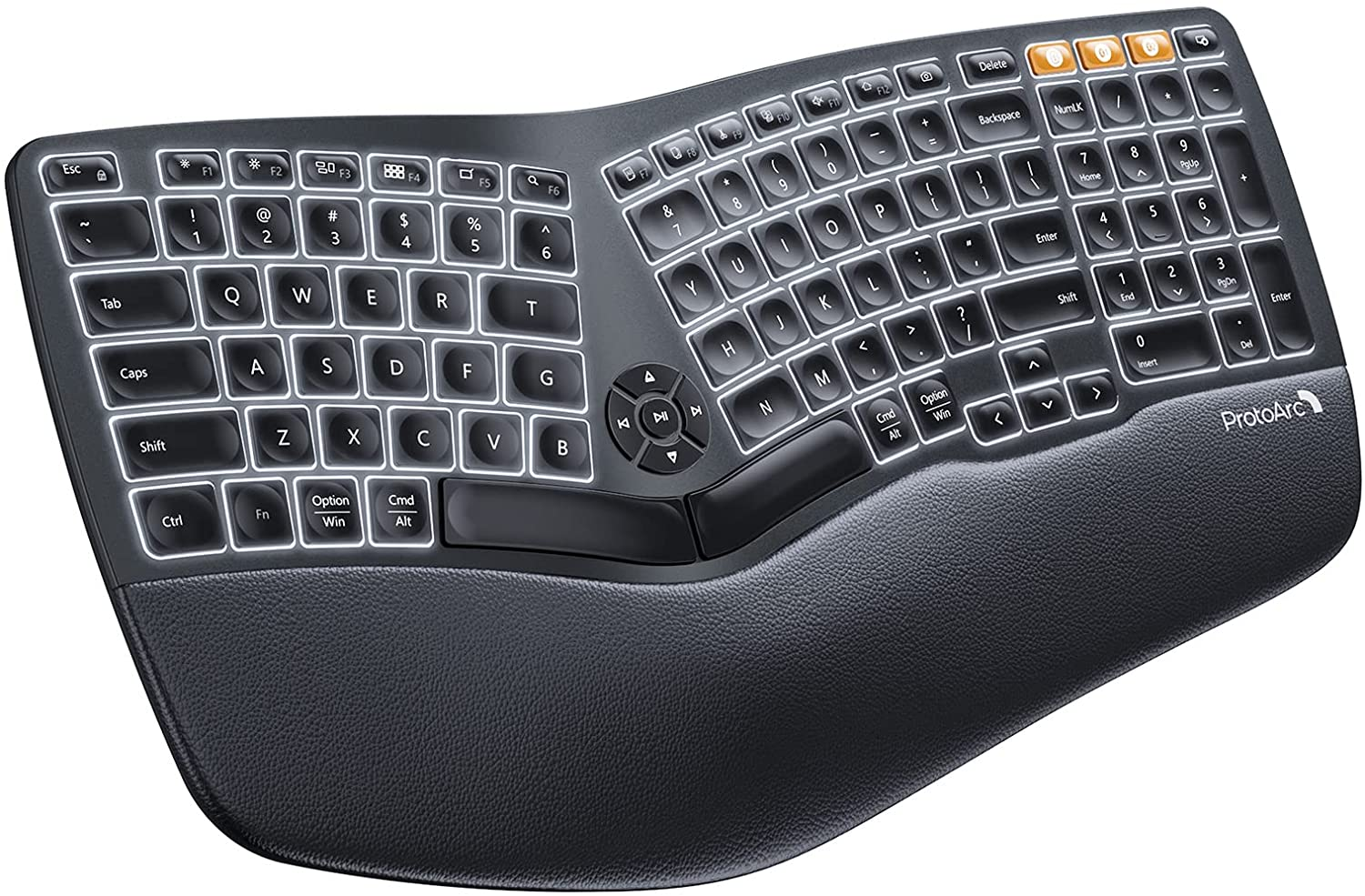 Backlit Wireless Ergonomic Keyboard, ProtoArc Ergo Split Bluetooth Keyboard with Wrist Rest, Rechargeable Silent Computer Keyboard, 3 Multi-Device - image 1 of 8