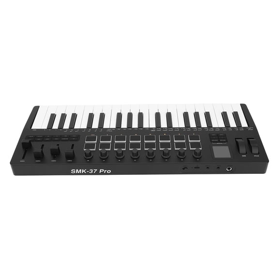 Backlit drum pad Keyboard M- 37 Key MIDI Keyboard Controller with 16 RGB Pads 8 Knobs 4 Faders Synthesizer Engine BT Wireless for Music Production PC