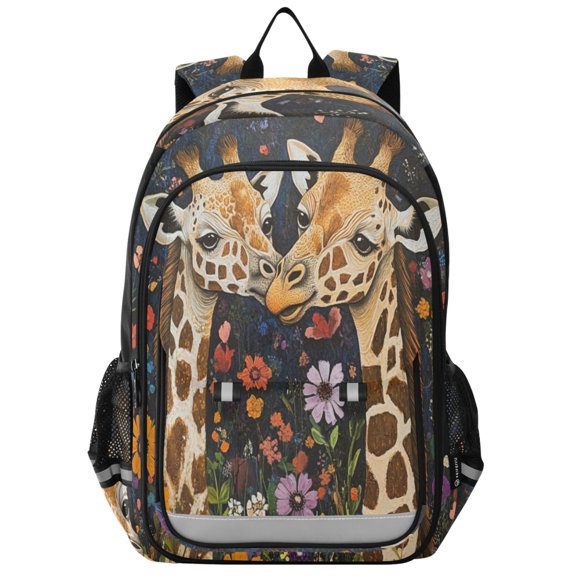 Backpack 12.9 *5.1 * 17.7 Inches Outing Backpack, Shopping Backpack, Travel Backpack Beautiful Giraffes and Flowers