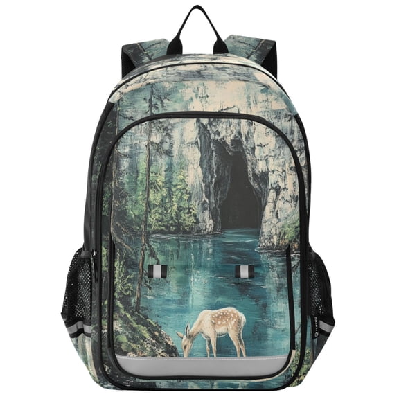 Backpack 12.9 *5.1 * 17.7 Inches Outing Backpack, Shopping Backpack, Travel Backpack Beautiful Mountain Deer