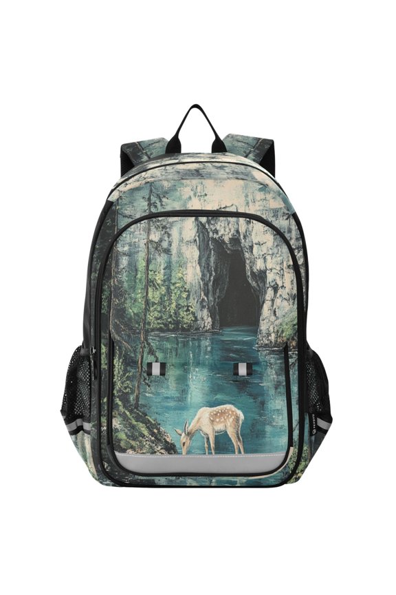 Backpack 12.9 *5.1 * 17.7 Inches Outing Backpack, Shopping Backpack, Travel Backpack Beautiful Mountain Deer
