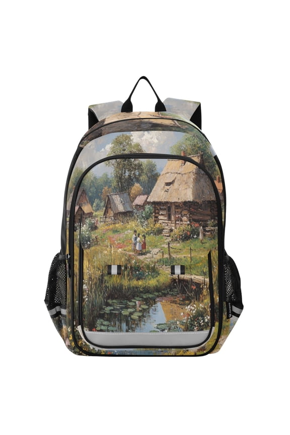 Backpack 12.9 *5.1 * 17.7 Inches Outing Backpack, Shopping Backpack, Travel Backpack Beautiful Mountain Village