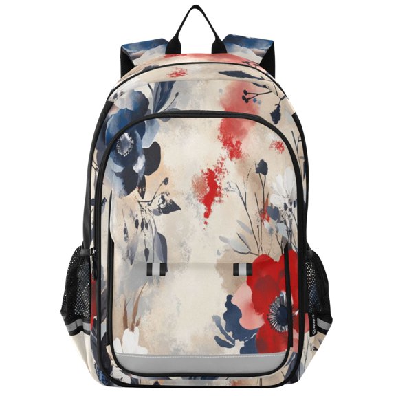 Backpack 12.9 *5.1 * 17.7 Inches Outing Backpack, Shopping Backpack, Travel Backpack Beautiful Red and Blue Flowers