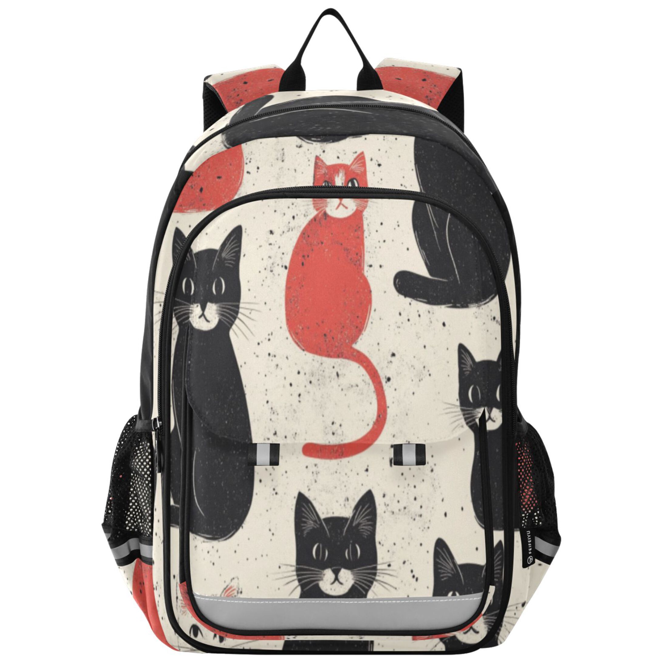 Backpack 12.9 *5.1 * 17.7 Inches Outing Backpack, Shopping Backpack, Travel Backpack Black Cat and Red Cat