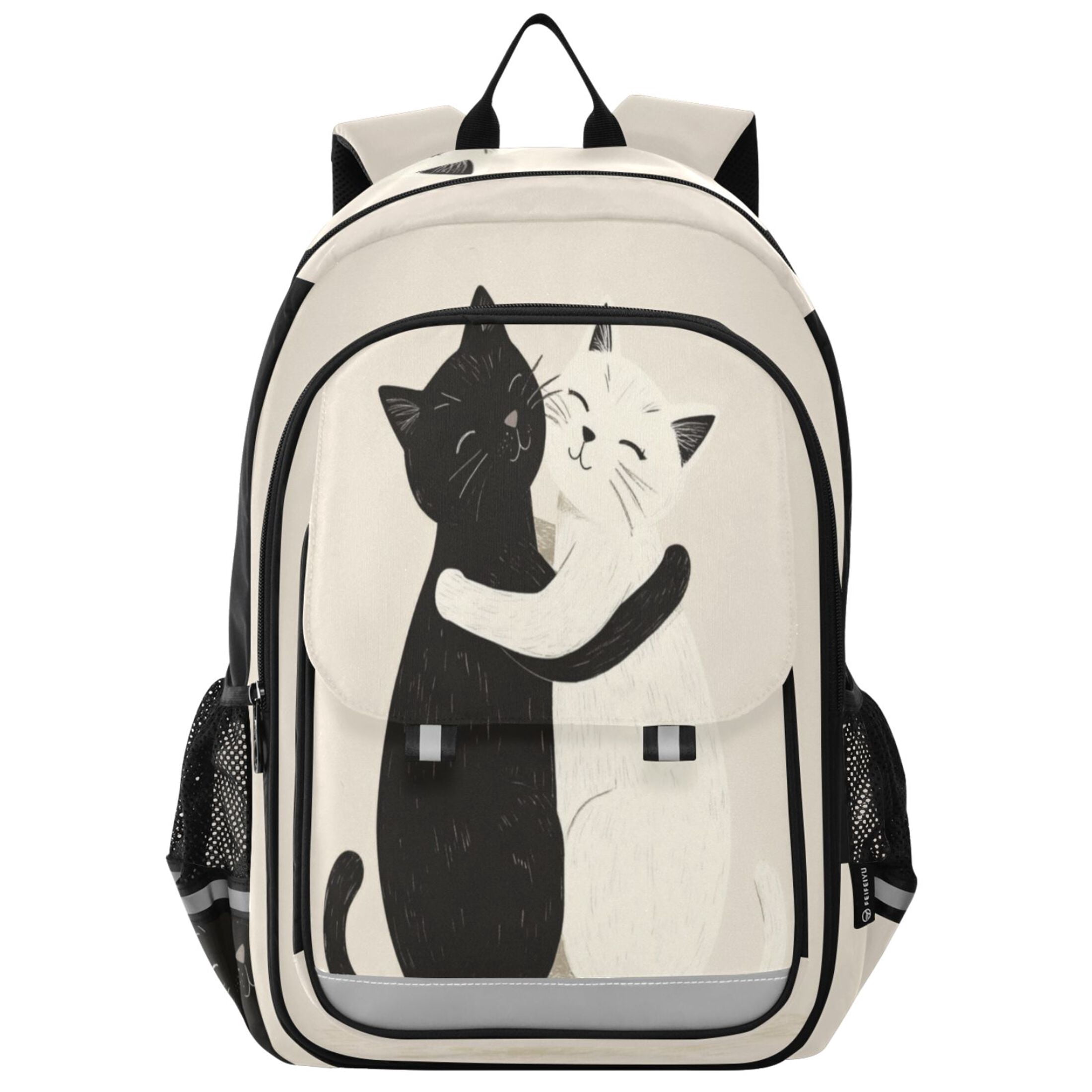 Backpack 12.9 *5.1 * 17.7 Inches Outing Backpack, Shopping Backpack, Travel Backpack Black Cat and White Cat