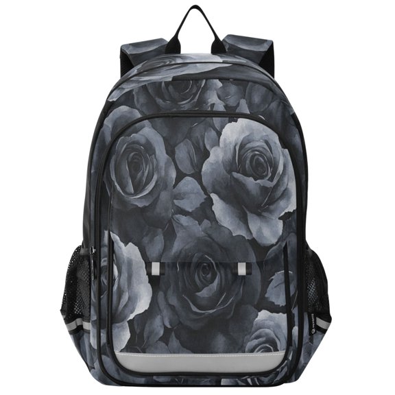 Backpack 12.9 *5.1 * 17.7 Inches Outing Backpack, Shopping Backpack, Travel Backpack Black Flowers