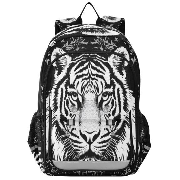 Backpack 12.9 *5.1 * 17.7 Inches Outing Backpack, Shopping Backpack, Travel Backpack Black and White Cartoon Tiger