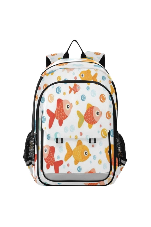 Backpack 12.9 *5.1 * 17.7 Inches Outing Backpack, Shopping Backpack, Travel Backpack Blue Bubbles and Red Fish