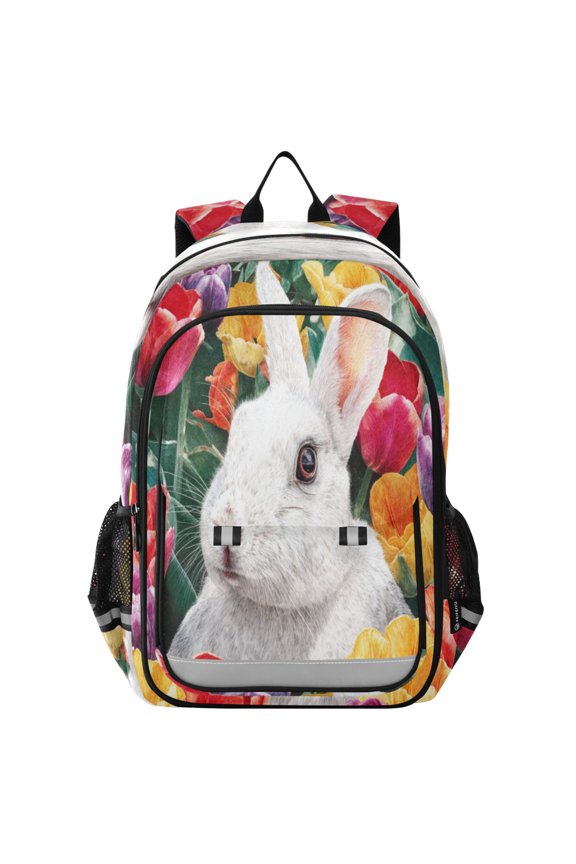 Backpack 12.9 *5.1 * 17.7 Inches Outing Backpack, Shopping Backpack, Travel Backpack Bunny Watercolor White