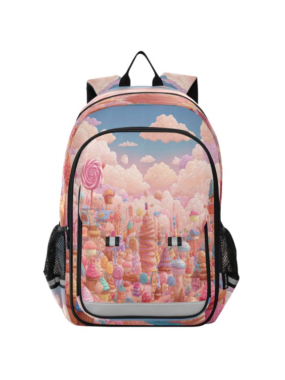 Backpack 12.9 *5.1 * 17.7 Inches Outing Backpack, Shopping Backpack, Travel Backpack Candy Land Tower Sweets