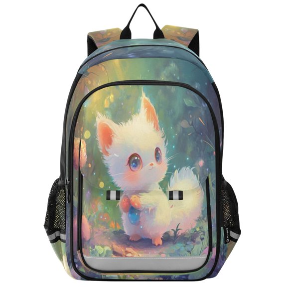 Backpack 12.9 *5.1 * 17.7 Inches Outing Backpack, Shopping Backpack, Travel Backpack Cartoon Beautiful White Fox