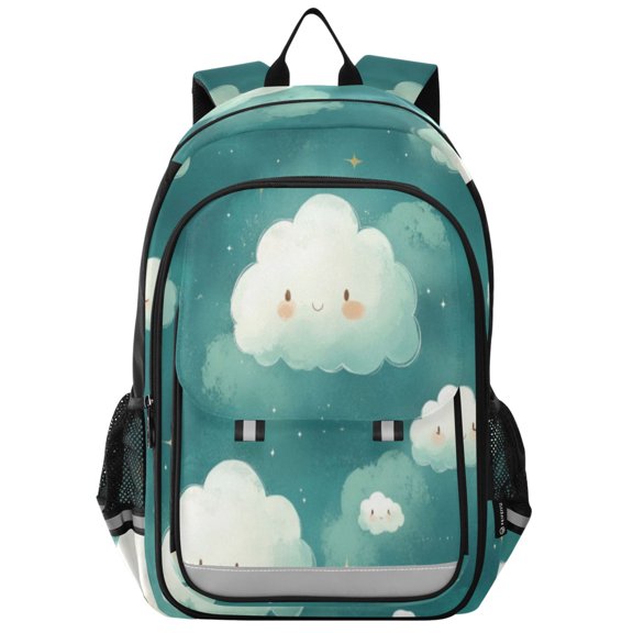 Backpack 12.9 *5.1 * 17.7 Inches Outing Backpack, Shopping Backpack, Travel Backpack Cartoon Green Smile Cloud