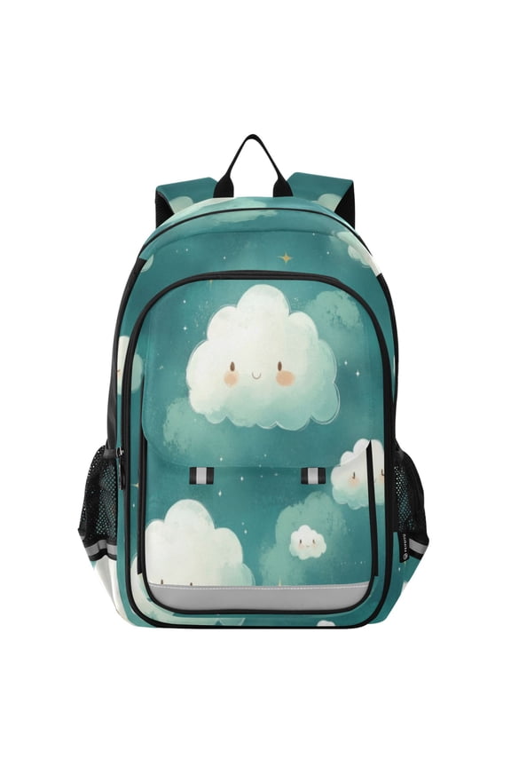 Backpack 12.9 *5.1 * 17.7 Inches Outing Backpack, Shopping Backpack, Travel Backpack Cartoon Green Smile Cloud