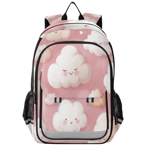 Backpack 12.9 *5.1 * 17.7 Inches Outing Backpack, Shopping Backpack, Travel Backpack Cartoon Pink Smile Cloud