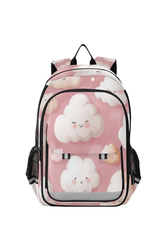 Backpack 12.9 *5.1 * 17.7 Inches Outing Backpack, Shopping Backpack, Travel Backpack Cartoon Pink Smile Cloud