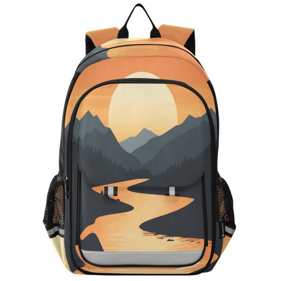 Backpack 12.9 *5.1 * 17.7 Inches Outing Backpack, Shopping Backpack, Travel Backpack Cartoon River Sunset
