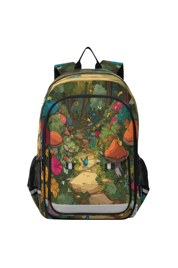 Backpack 12.9 *5.1 * 17.7 Inches Outing Backpack, Shopping Backpack, Travel Backpack Cartoon Style Forest Mushrooms