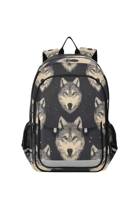 Backpack 12.9 *5.1 * 17.7 Inches Outing Backpack, Shopping Backpack, Travel Backpack Cartoon Wolf Face Seamless