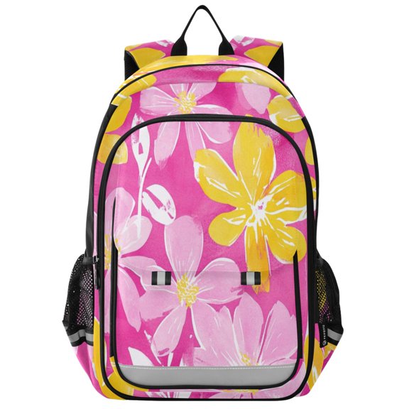Backpack 12.9 *5.1 * 17.7 Inches Outing Backpack, Shopping Backpack, Travel Backpack Cartoon Yellow Pink Flowers