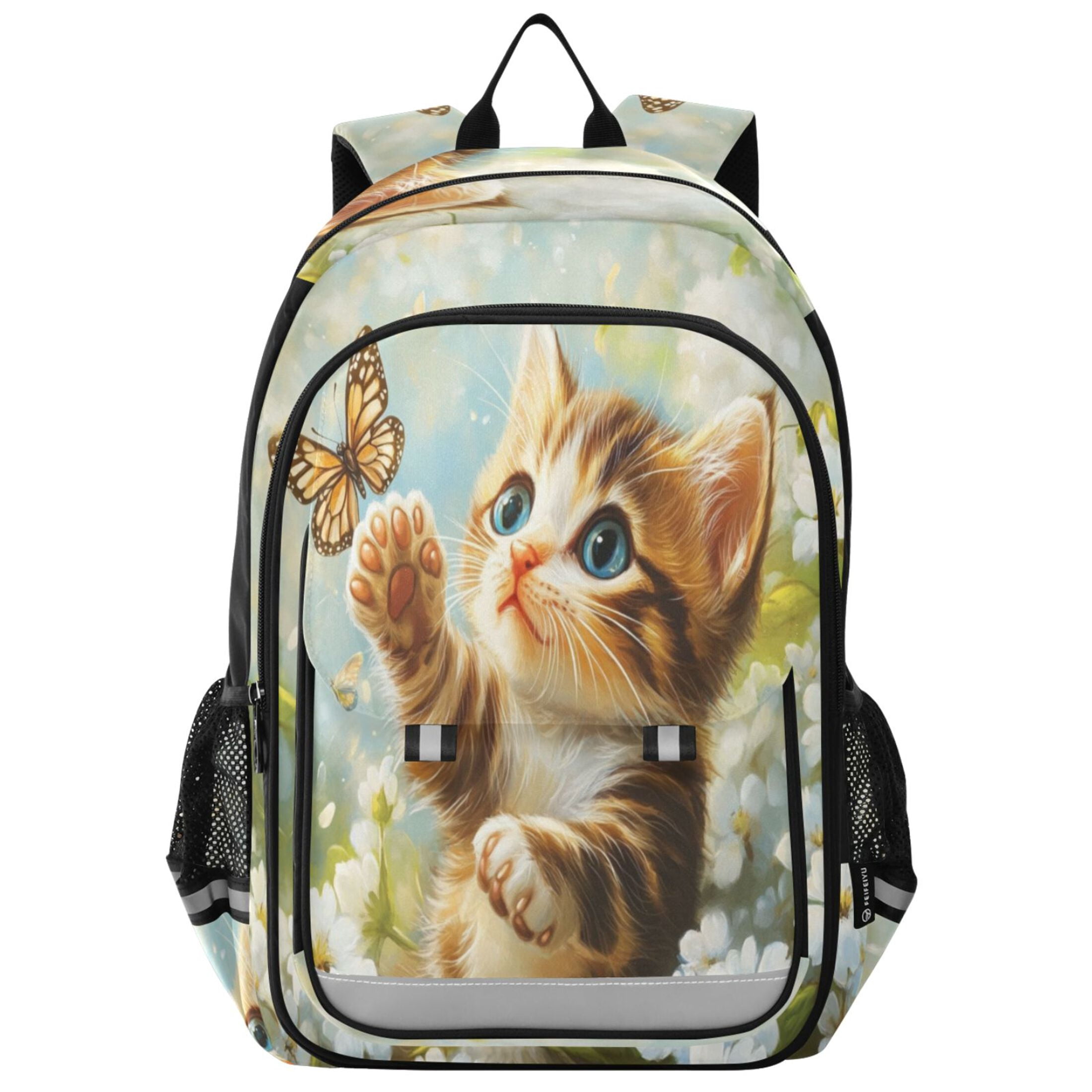 Backpack 12.9 *5.1 * 17.7 Inches Outing Backpack, Shopping Backpack, Travel Backpack Cat Butterfly Play