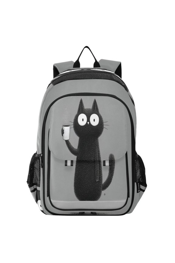 Backpack 12.9 *5.1 * 17.7 Inches Outing Backpack, Shopping Backpack, Travel Backpack Cat Drinks Coffee