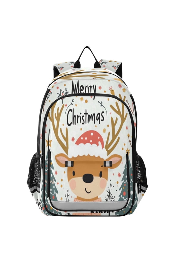 Backpack 12.9 *5.1 * 17.7 Inches Outing Backpack, Shopping Backpack, Travel Backpack Christmas Cartoon Deer Picture