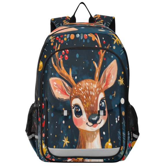 Backpack 12.9 *5.1 * 17.7 Inches Outing Backpack, Shopping Backpack, Travel Backpack Christmas Deer with Big Eyes