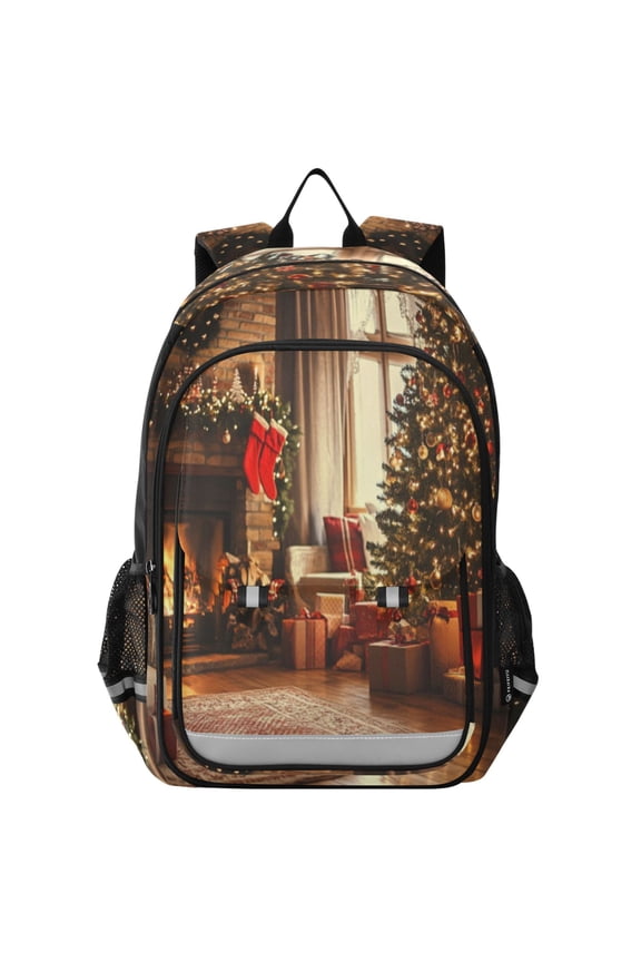 Backpack 12.9 *5.1 * 17.7 Inches Outing Backpack, Shopping Backpack, Travel Backpack Christmas Fireplace Picture