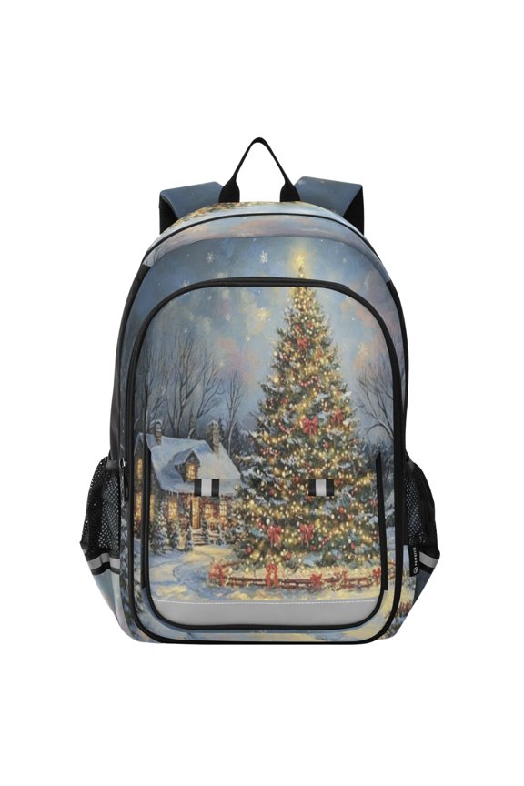 Backpack 12.9 *5.1 * 17.7 Inches Outing Backpack, Shopping Backpack, Travel Backpack Christmas House and Tree Picture