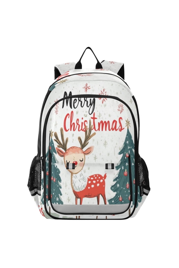 Backpack 12.9 *5.1 * 17.7 Inches Outing Backpack, Shopping Backpack, Travel Backpack Christmas Smiling Deer Picture