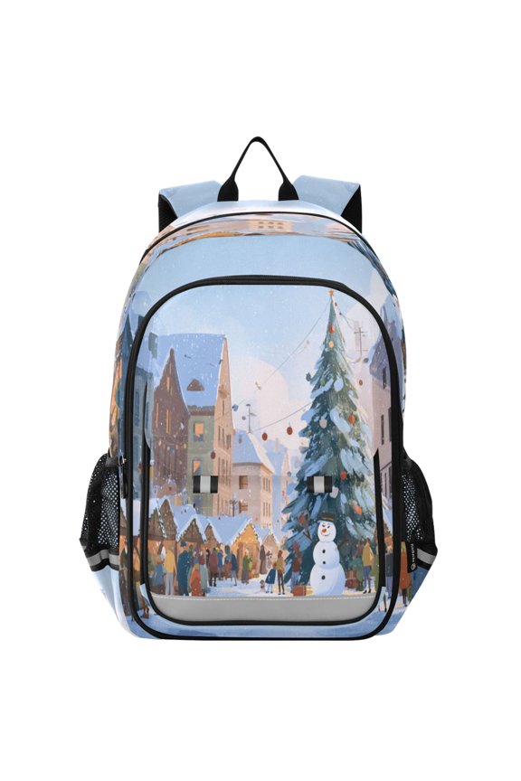 Backpack 12.9 *5.1 * 17.7 Inches Outing Backpack, Shopping Backpack, Travel Backpack Christmas Street in The Snow