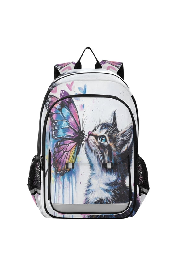 Backpack 12.9 *5.1 * 17.7 Inches Outing Backpack, Shopping Backpack, Travel Backpack Colorful Cat Butterfly