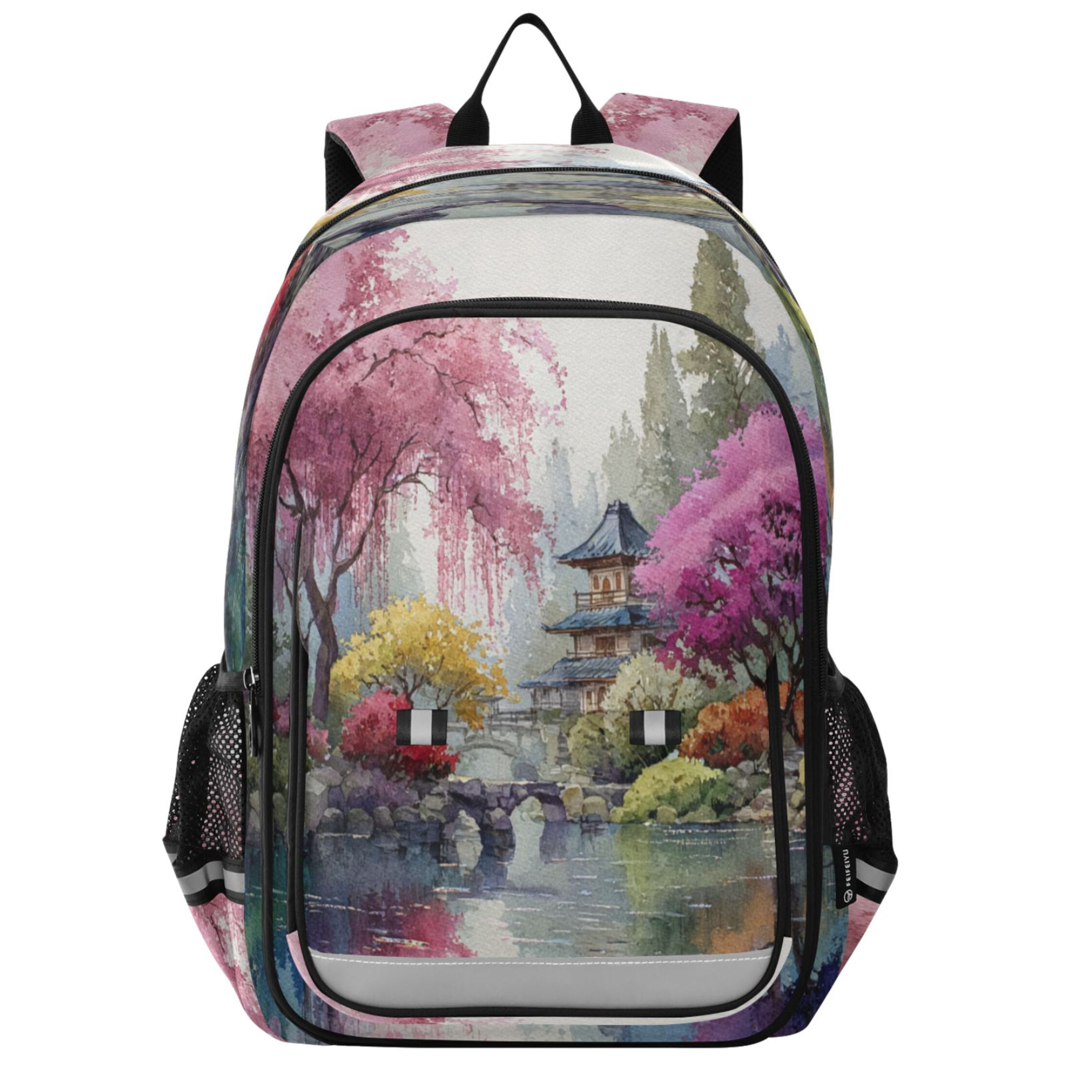 Backpack 12.9 *5.1 * 17.7 Inches Outing Backpack, Shopping Backpack, Travel Backpack Colorful Japanese Garden Cherry