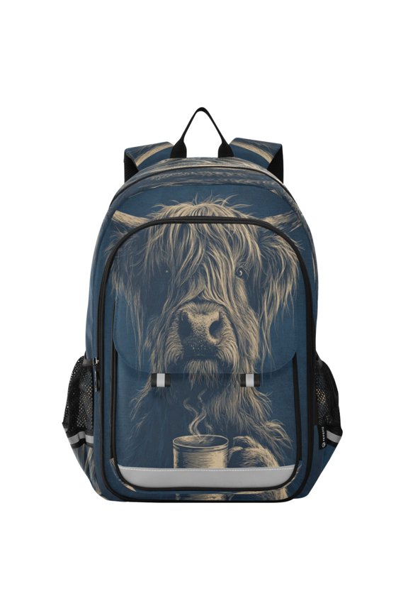 Backpack 12.9 *5.1 * 17.7 Inches Outing Backpack, Shopping Backpack, Travel Backpack Cow Drinking Coffee