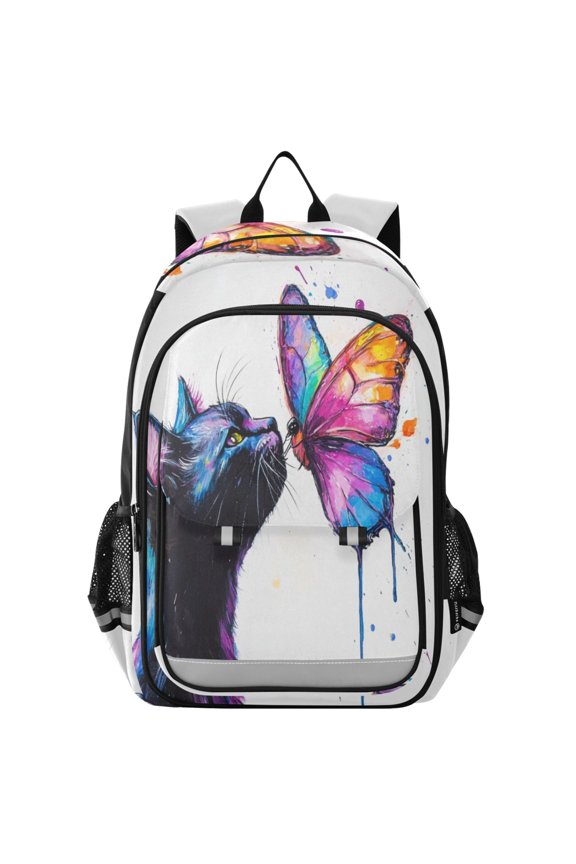 Backpack 12.9 *5.1 * 17.7 Inches Outing Backpack, Shopping Backpack, Travel Backpack Cute Cat Butterfly