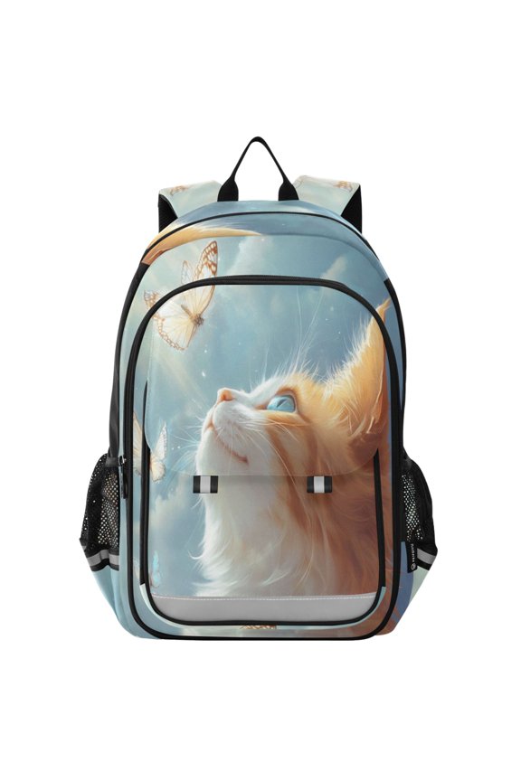 Backpack 12.9 *5.1 * 17.7 Inches Outing Backpack, Shopping Backpack, Travel Backpack Cute Cat and Butterflies