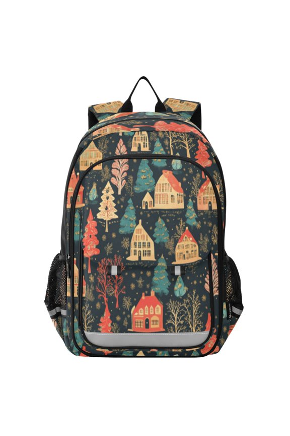 Backpack 12.9 *5.1 * 17.7 Inches Outing Backpack, Shopping Backpack, Travel Backpack Cute Christmas House Pictures