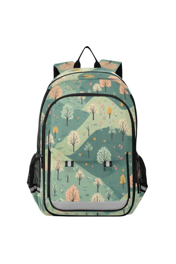 Backpack 12.9 *5.1 * 17.7 Inches Outing Backpack, Shopping Backpack, Travel Backpack Cute Green Cartoon Hill
