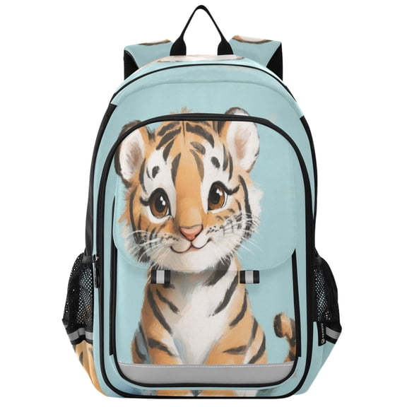 Backpack 12.9 *5.1 * 17.7 Inches Outing Backpack, Shopping Backpack, Travel Backpack Cute Smiling Cartoon Tiger
